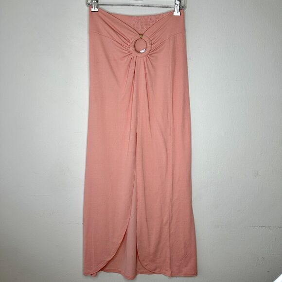 NWT Topshop Peachy Gather Maxi Skirt Bamboo O-Ring Slit Front Smocked Back 4 / 6 - Picture 2 of 12